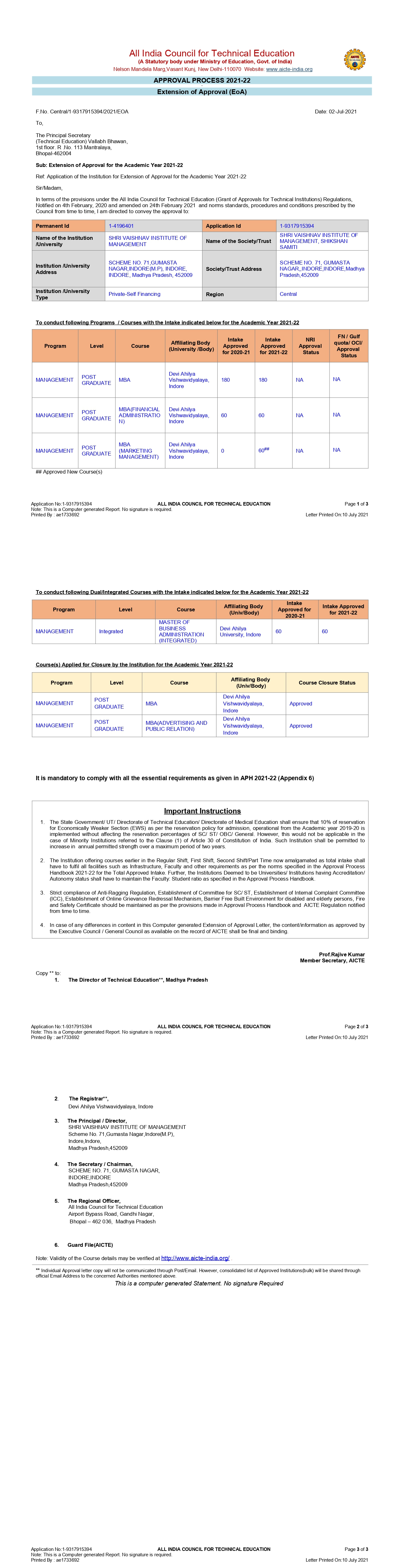 AICTE approval